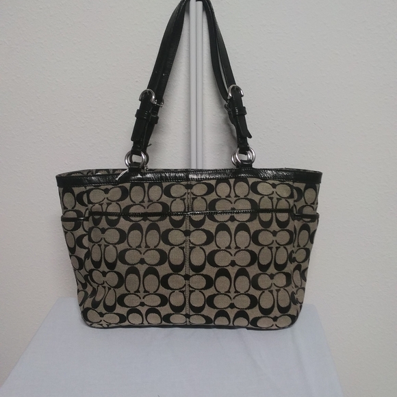 Coach Black and Tan Signature Shoulder Bag - Picture 1 of 14